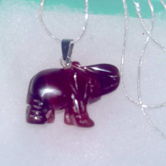 Hippie Boho Carnelian Agate Crystal Elephant Silver 24” Neck… - Picture 4 of 6